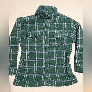 gold crush thick fleece button up ls jacket, blue green, women's medium #1292
